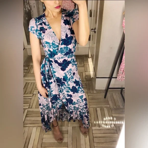 Anthropologie | Dresses | Anthropologie Wrap Maxi Dress By Xix Palms Hawaii  Size S Blue Floral | Poshmark